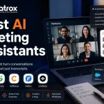 Illustration of the best AI meeting assistants in 2026 showing AI-powered meeting summaries, workflow automation, CRM syncing, and headless AI agents with Fireflies.ai, Granola, Coffee.ai, Fellow, and Limitless.