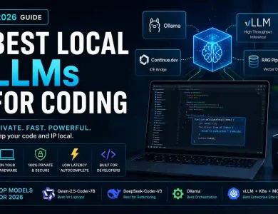 Best local LLMs for coding in 2026 featuring Ollama, vLLM, Qwen coder, DeepSeek coder, and local AI development infrastructure