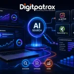 Dashboard-style illustration showing AI SEO tools like Surfer SEO, Semrush, and Screaming Frog connected to Google AI Overviews and AI search infrastructure.