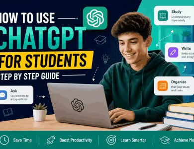 How to Use ChatGPT for Students Guide showing how students can use ChatGPT for studying writing assignments and productivity