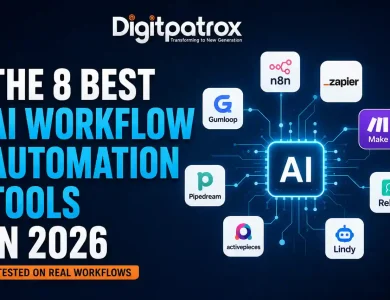 Featured image showing the best AI workflow automation tools in 2026 including n8n, Zapier, Make, Gumloop, Pipedream, Relay, Activepieces, and Lindy connected around an AI orchestration hub.