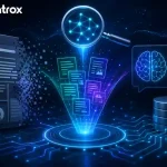 Futuristic illustration of AI search retrieval systems showing semantic data extraction, vector search, machine-readable content, and AI-generated answers with the Digitpatrox logo.
