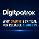 Digitpatrox featured image showing OAuth security concepts for AI agents with shield, token rotation, API access, and futuristic authentication design.