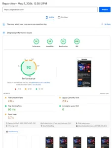 Optimized WordPress mobile PageSpeed Insights report showing improved Core Web Vitals and faster loading performance